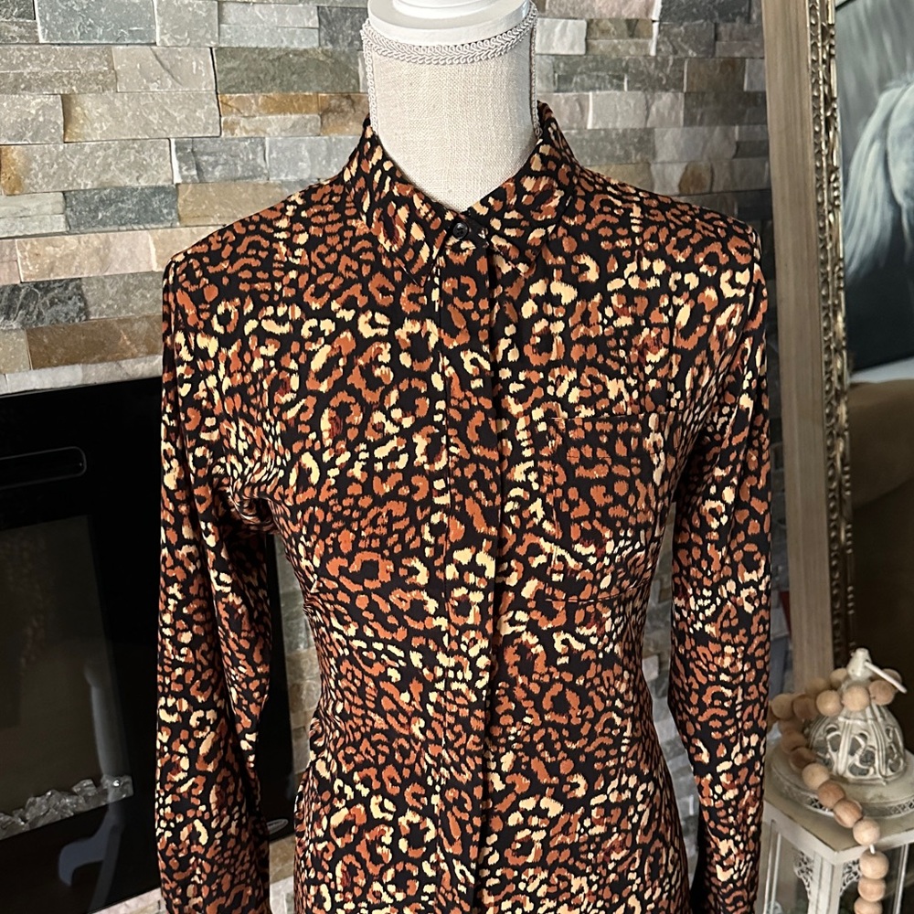 BUNDLE: Nine West Leopard Button Up & A New Day Brown Trouser
